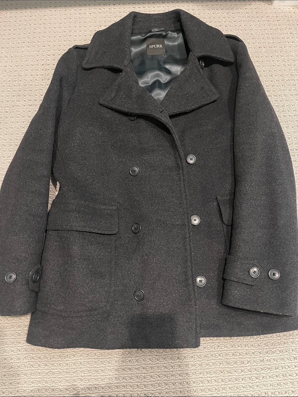 Pur Charcoal Double-Breasted Peacoat